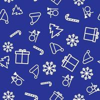 naadloze patroon met Kerst iconen. zes omtrek itens op blauwe achtergrond. vector