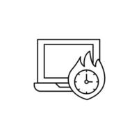 laptop, vuur, tijd vector icoon