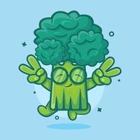 schattig broccoli groente karakter mascotte met vrede teken hand- gebaar geïsoleerd tekenfilm in vlak stijl ontwerp vector