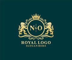 eerste Nee brief leeuw Koninklijk luxe logo sjabloon in vector kunst voor restaurant, royalty, boetiek, cafe, hotel, heraldisch, sieraden, mode en andere vector illustratie.