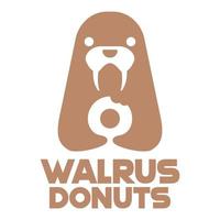 modern mascotte vlak ontwerp gemakkelijk minimalistische schattig walrus donut logo icoon ontwerp sjabloon vector met modern illustratie concept stijl voor cafe, bakkerij winkel, restaurant, insigne, embleem en etiket