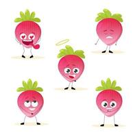 aardbei. aardbei karakters. karakter uitdrukking van emotie. aardbei fruit. vector illustratie.