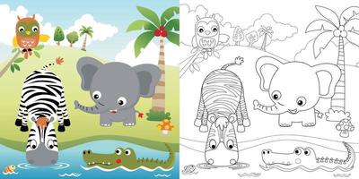 vector tekenfilm illustratie van grappig dieren in natuur, kleur boek of bladzijde