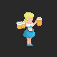 meisje brengen drankjes in pixel kunst stijl vector