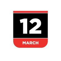 12e maart kalender vector icoon. 12 maart typografie.