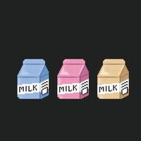 melk doos met verschillend kleur in pixel kunst stijl vector