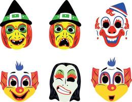 reeks van grappig maskers voor halloween. vector illustratie geïsoleerd Aan wit achtergrond.