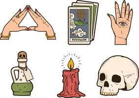 schedel en gekruiste beenderen ,vector reeks van hand- getrokken occult symbolen. hekserij en magie. vector