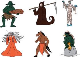 reeks van halloween karakters. heks, pompoen, zombie, mama, tovenaar, vector illustratie