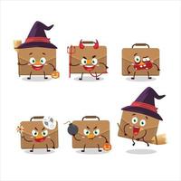 halloween uitdrukking emoticons met tekenfilm karakter van bruin koffer vector