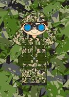 tekenfilm leger soldaat met kijker Aan camo achtergrond leger geschiedenis illustratie vector