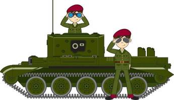 schattig tekenfilm leger soldaten en gepantserd tank leger geschiedenis illustratie vector