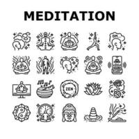 meditatie yoga kom tot rust zen pictogrammen reeks vector