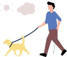 de jongen is nemen zijn hond voor een wandelen. vector