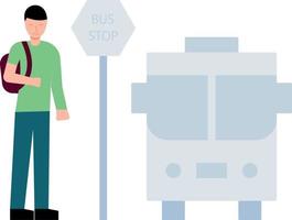 de jongen is staand Bij de bus hou op. vector