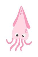 vector schattig tekenfilm roze inktvis in vlak stijl. illustratie van zee dier karakter