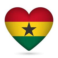 Ghana vlag in hart vorm geven aan. vector illustratie.