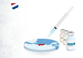 vaccinatie in Nederland met verschillend type van covid-19 vaccin. concept met de vaccin injectie in de kaart van nederland. vector