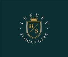 eerste hs brief Koninklijk luxe logo sjabloon in vector kunst voor restaurant, royalty, boetiek, cafe, hotel, heraldisch, sieraden, mode en andere vector illustratie.