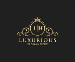 eerste ih brief Koninklijk luxe logo sjabloon in vector kunst voor restaurant, royalty, boetiek, cafe, hotel, heraldisch, sieraden, mode en andere vector illustratie.