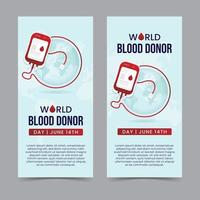 wereld bloed schenker dag juni 14e met bloed zak en wereldbol illustratie verticaal banier ontwerp vector