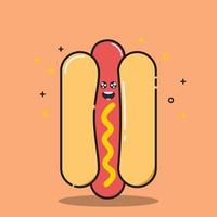 hotdog worst mosterd schattig vector