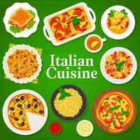 Italiaans keuken menu omslag, pasta, pizza, risotto vector