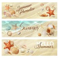 realistisch zomer strand kust, top visie banners vector