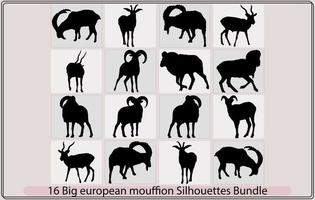 groot Europese moeflon silhouet bundel, groot Europese moeflon illustratie, groot Europese moeflon vector, vector