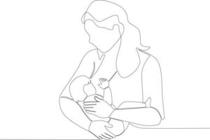 een moeder staart Bij haar baby terwijl borstvoeding geeft vector