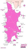 phuket Thailand reizen vector illustratie, kattebelletje schetsen. phuket eiland kaart met roze kleur.
