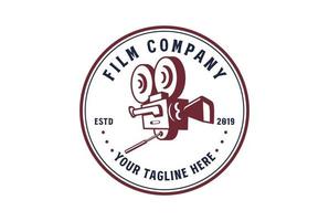 wijnoogst retro video camera insigne embleem etiket voor bioscoop film productie logo ontwerp vector