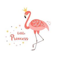 flamingo prinses afbeelding. schattig roze flamingo met kroon, tekst weinig prinses geïsoleerd Aan wit. meisjes afdrukken vector illustratie. hand- getrokken tekenfilm stijl voor baby meisjes uitnodigingen, verjaardag feest.