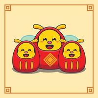 schattig bij met Daruma poppen kostuum in Chinese nieuw jaar. vector