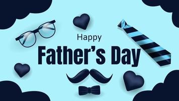 gelukkig vader dag achtergrond met bril, stropdas, en snor Aan blauw achtergrond. geschikt voor groet kaart, banier, poster, enz. vector illustratie