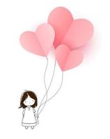 schattig baby meisje met hart ballonnen. vector illustratie
