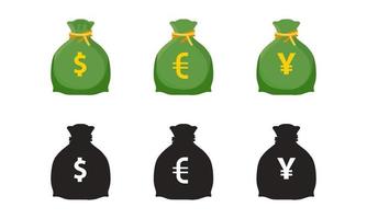 geld zak icoon met een dollar teken. vlak geld zak in tekenfilm stijl. voorraad vector illustratie geïsoleerd Aan wit achtergrond