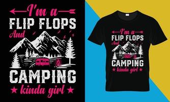 camping t-shirt ontwerp, ik ben een omdraaien flops en camping soort van meisje vector