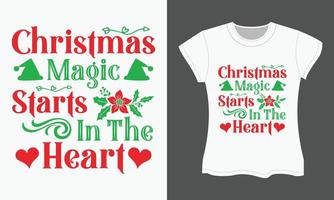 Kerstmis typografie t-shirt ontwerp. Kerstmis magie begint in de hart vector