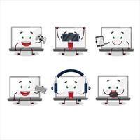 laptop tekenfilm karakter zijn spelen spellen met divers schattig emoticons vector