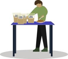 verpakking Mens arbeider voor suiker palm Product vector illustratie, onderhoud team personeel
