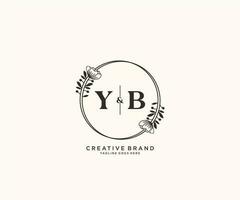 eerste yb brieven hand- getrokken vrouwelijk en bloemen botanisch logo geschikt voor spa salon huid haar- schoonheid winkel en kunstmatig bedrijf. vector