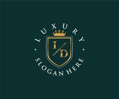 eerste ID kaart brief Koninklijk luxe logo sjabloon in vector kunst voor restaurant, royalty, boetiek, cafe, hotel, heraldisch, sieraden, mode en andere vector illustratie.