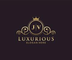 eerste jv brief Koninklijk luxe logo sjabloon in vector kunst voor restaurant, royalty, boetiek, cafe, hotel, heraldisch, sieraden, mode en andere vector illustratie.
