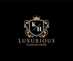 eerste kh brief Koninklijk luxe logo sjabloon in vector kunst voor restaurant, royalty, boetiek, cafe, hotel, heraldisch, sieraden, mode en andere vector illustratie.