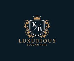 eerste kb brief Koninklijk luxe logo sjabloon in vector kunst voor restaurant, royalty, boetiek, cafe, hotel, heraldisch, sieraden, mode en andere vector illustratie.