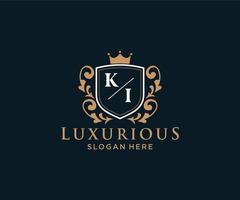 eerste ki brief Koninklijk luxe logo sjabloon in vector kunst voor restaurant, royalty, boetiek, cafe, hotel, heraldisch, sieraden, mode en andere vector illustratie.