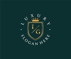 eerste ig brief Koninklijk luxe logo sjabloon in vector kunst voor restaurant, royalty, boetiek, cafe, hotel, heraldisch, sieraden, mode en andere vector illustratie.