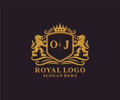 eerste oj brief leeuw Koninklijk luxe logo sjabloon in vector kunst voor restaurant, royalty, boetiek, cafe, hotel, heraldisch, sieraden, mode en andere vector illustratie.