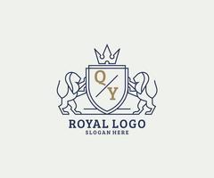 eerste qy brief leeuw Koninklijk luxe logo sjabloon in vector kunst voor restaurant, royalty, boetiek, cafe, hotel, heraldisch, sieraden, mode en andere vector illustratie.